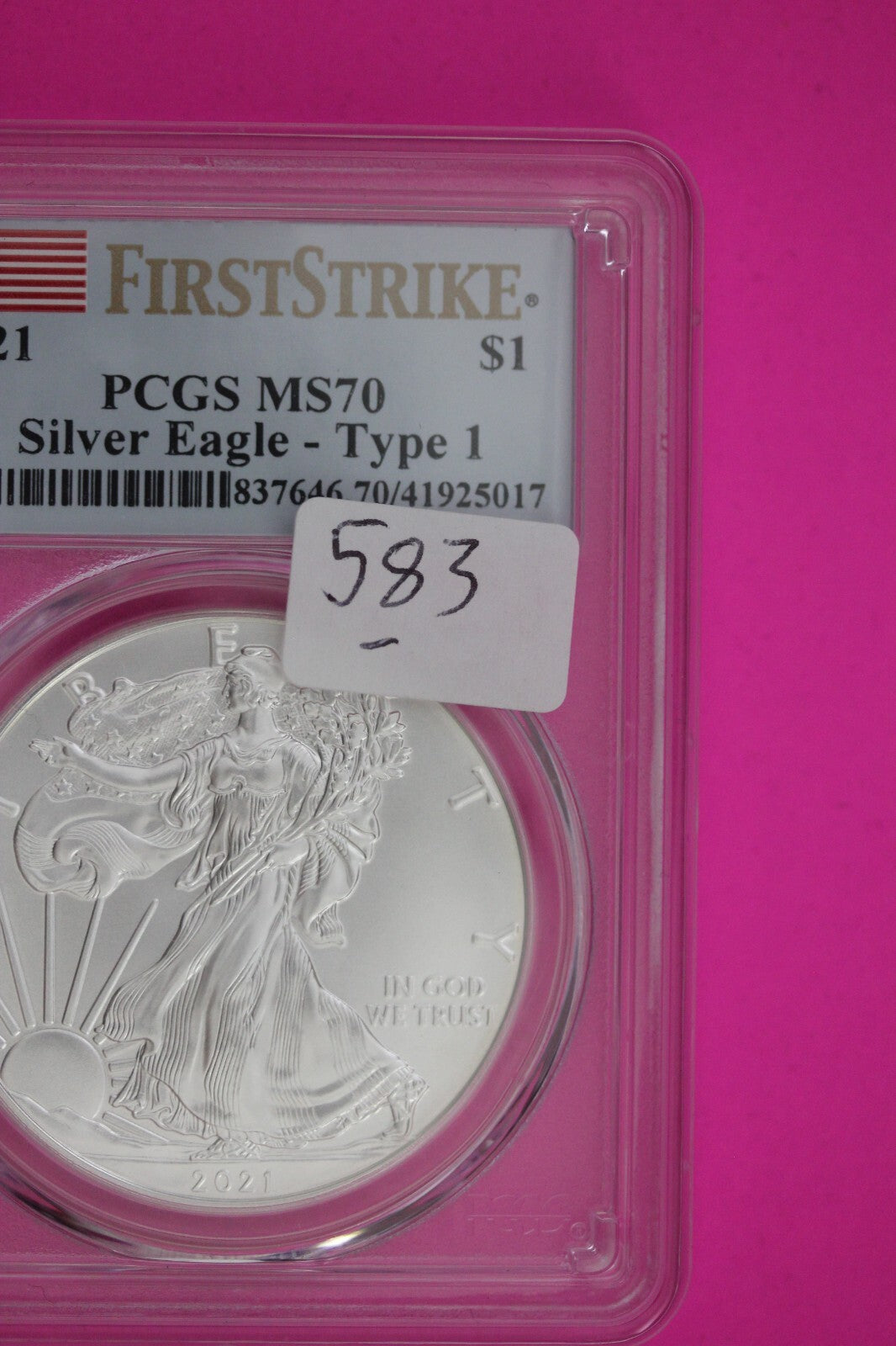2021 T1 MS 70 Silver Eagle Coin 1 OZ .999 PCGS Certified Graded Authentic 583