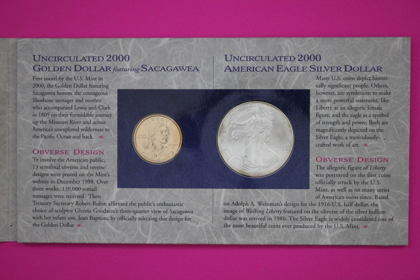 Rare 2000 Coin & Currency Millenium Set Silver Eagle & Sacagawea & $1 Note 9010