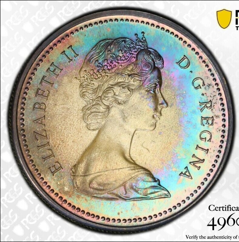 Rainbow Toned 1973 SP 65 Canada RC Mounted Police Silver Dollar PCGS Graded 741