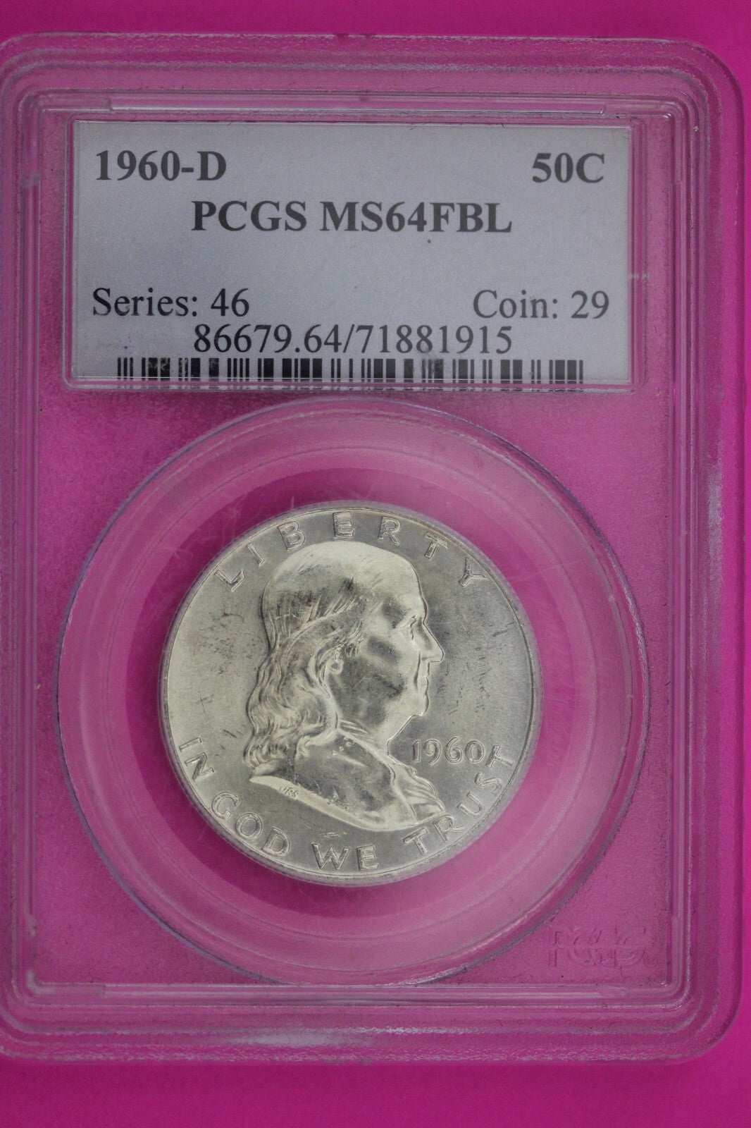 1960 D MS 64 Full Bell Lines Ben Franklin Silver Half Dollar PCGS FBL Slab 09