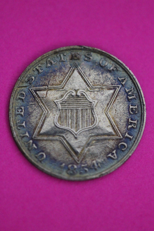 Naturally Toned 1854 Trime 3 Three Cent Silver Dime Guaranteed Authentic 1098