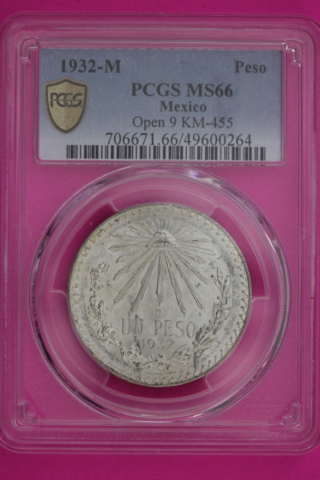 1932 M MS 66 Mexico Peso Open 9 KM-455 PCGS Certified Graded Authentic Slab 1208