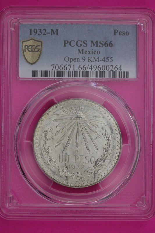 1932 M MS 66 Mexico Peso Open 9 KM-455 PCGS Certified Graded Authentic Slab 1208