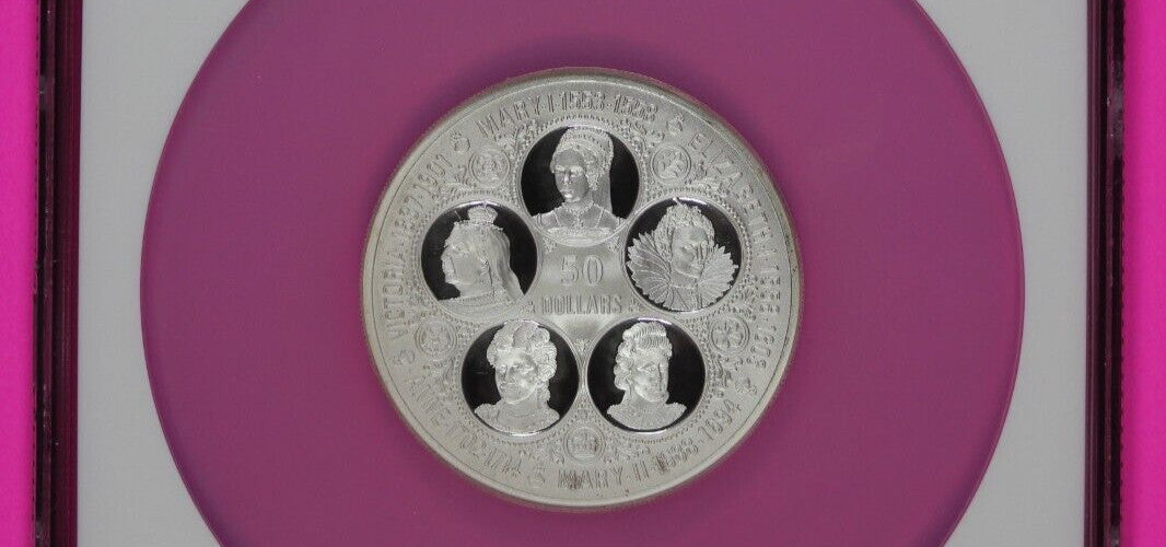 Pop 4 Only 2 Finer 1976 PF 68 Cayman Islands 50PD Five Queens Silver NGC 7037