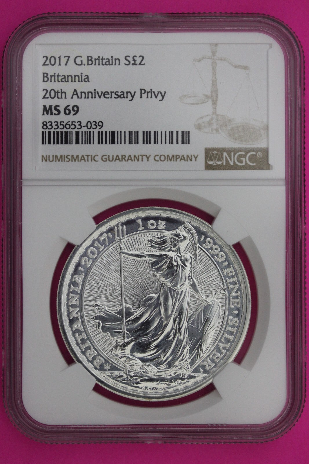 2017 MS 69 Great Britain £2 Britannia 20th Anniversary Privy NGC Graded Slab 896