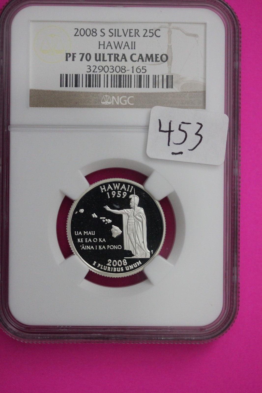2008 S PF 70 Hawaii Silver State Quarter NGC Certified Authentic Slab 453