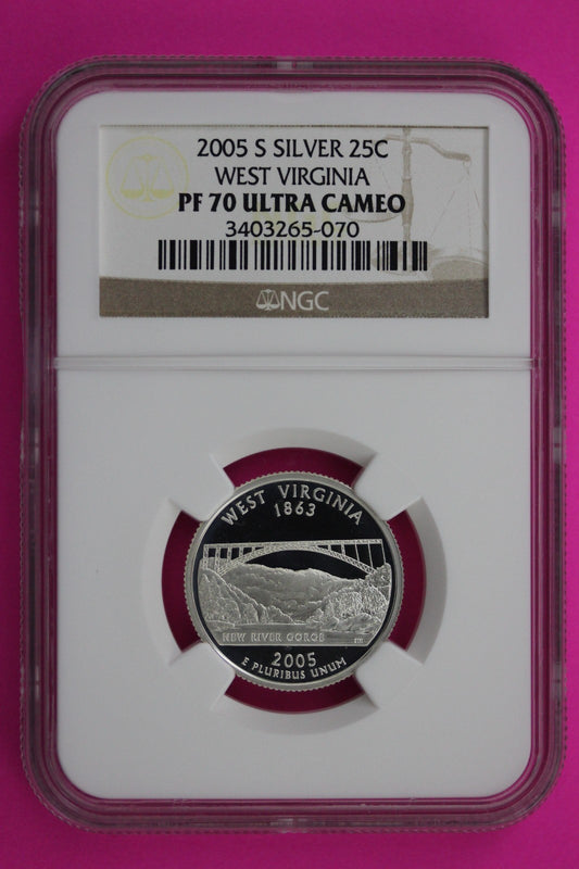 2005 S PF 70 West Virginia Silver State Quarter NGC Certified Authentic Slab 459