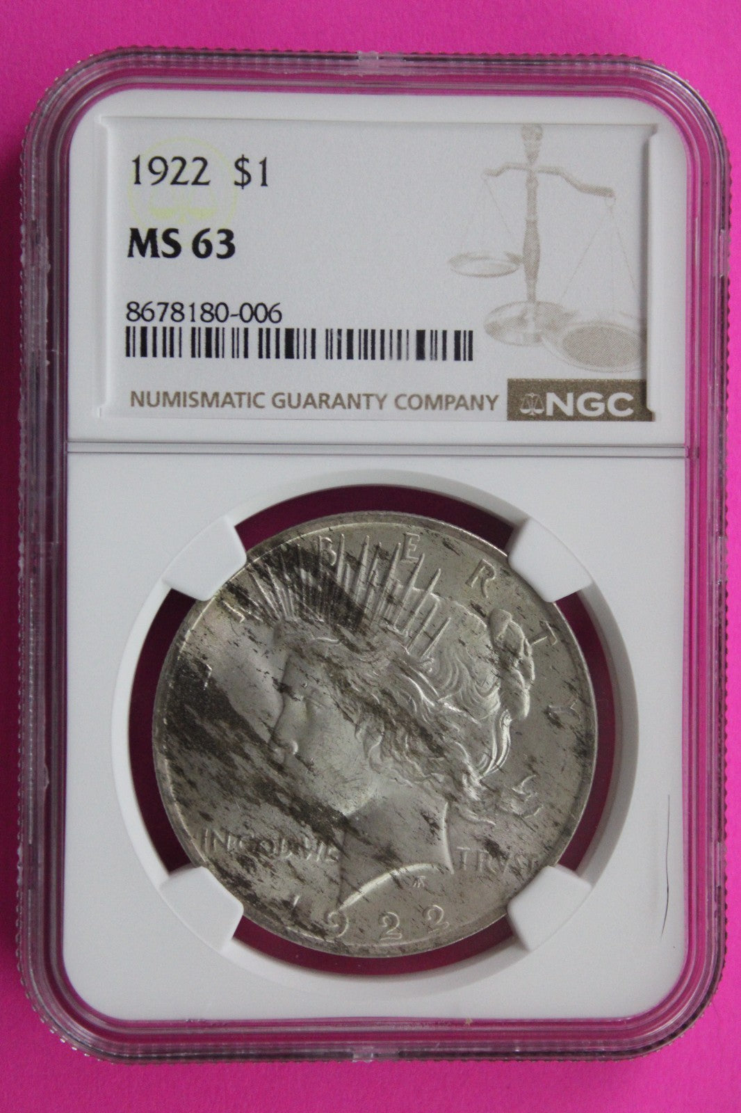 1922 P MS 63 Liberty Peace Silver Dollar NGC Certified Graded Authentic 712
