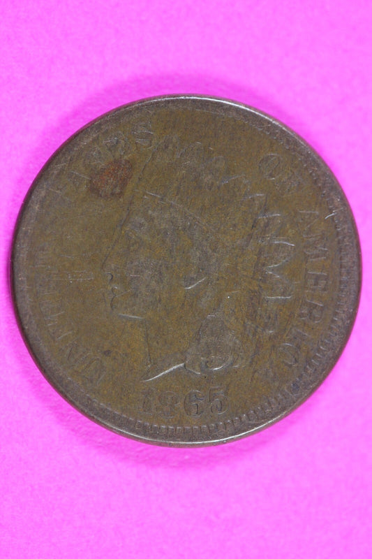 1865 Bronze Indian Head Cent Penny Rare Early Type Coin Exact Coin Pictured 269
