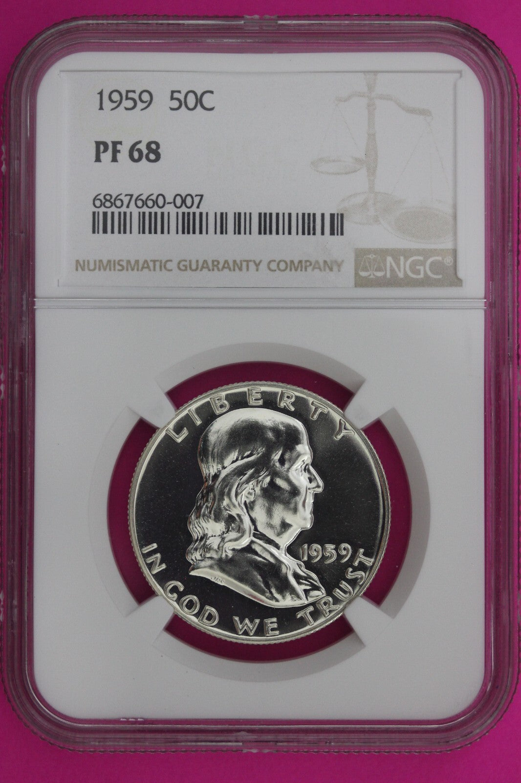 1959 PF 68 Ben Franklin Half Dollar NGC Graded Certified Authentic Slab 1129