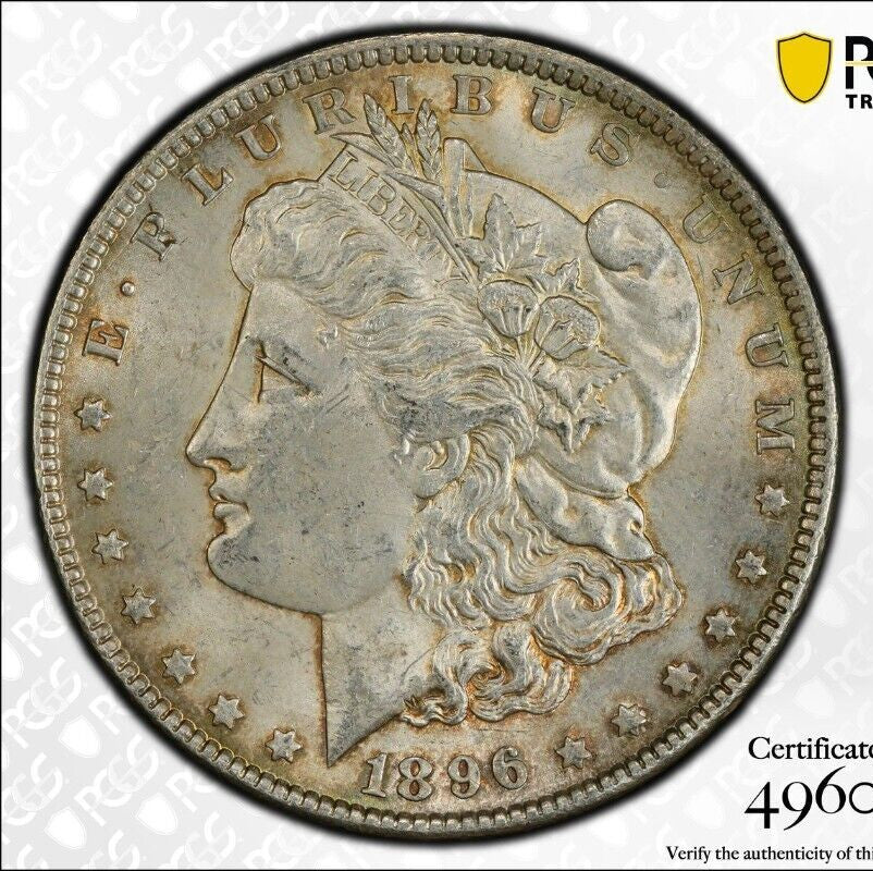 Toned 1896 P MS 63 Morgan Liberty Silver Dollar PCGS Certified Slab 26