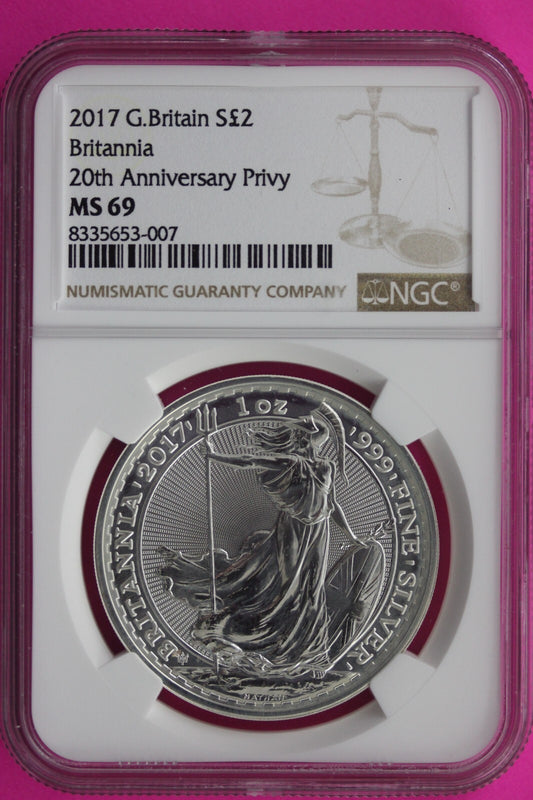 2017 MS 69 Great Britain £2 Britannia 20th Anniversary Privy NGC Graded Slab 719