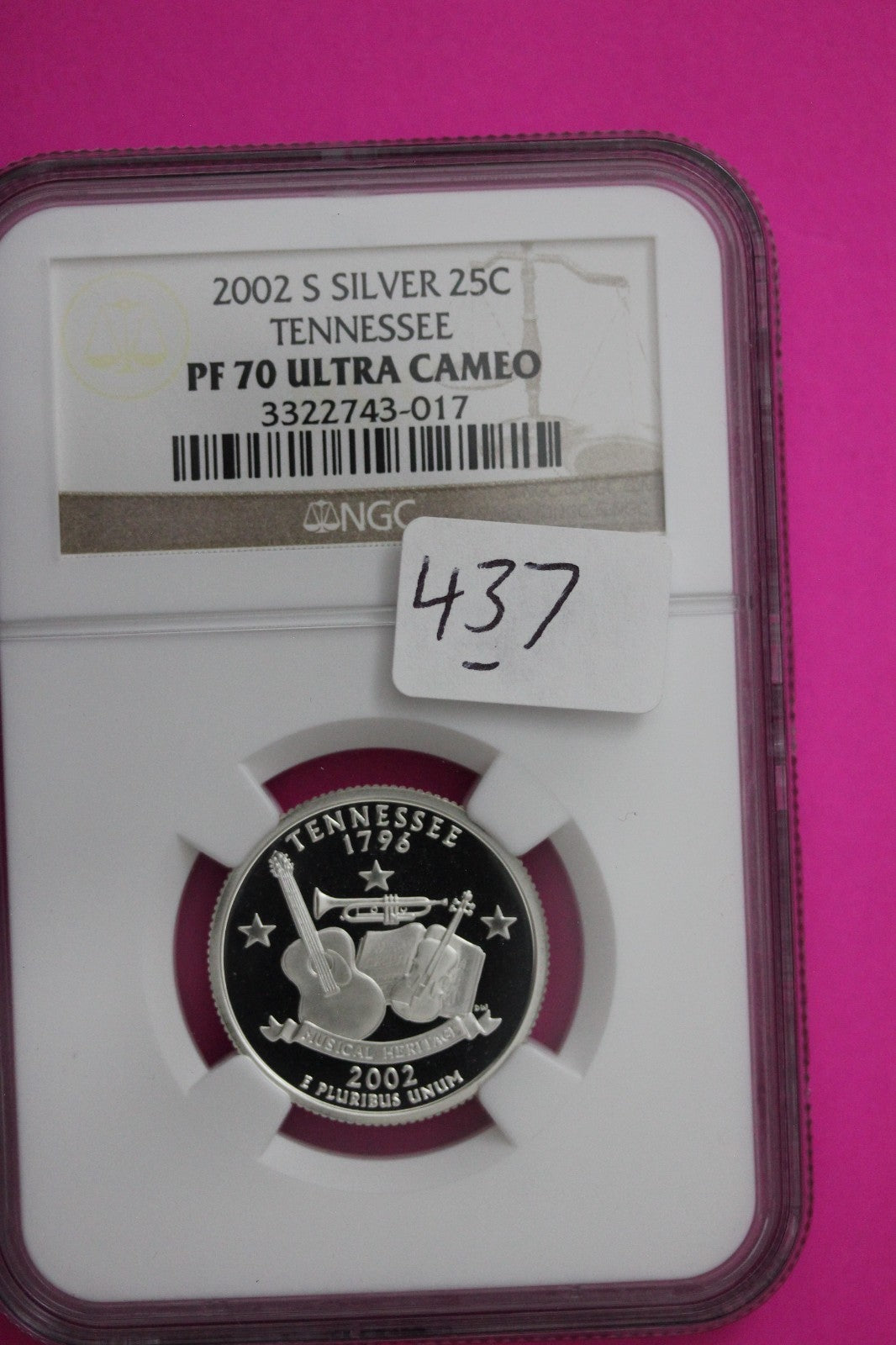 2002 S PF 70 Tennessee Silver State Quarter NGC Certified Authentic Slab 437