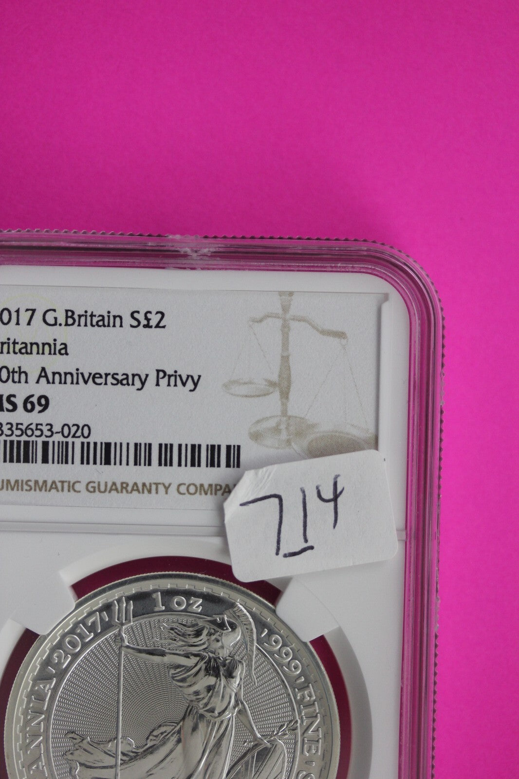 2017 MS 69 Great Britain £2 Britannia 20th Anniversary Privy NGC Graded Slab 714