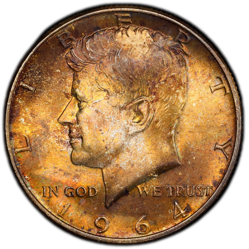 Rainbow Toned 1964 D MS 66 John F Kennedy Silver Half Dollar PCGS Graded 162