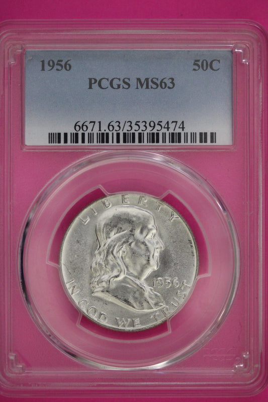 1956 MS 63 Ben Franklin Silver Half Dollar PCGS Graded Certified Authentic 163