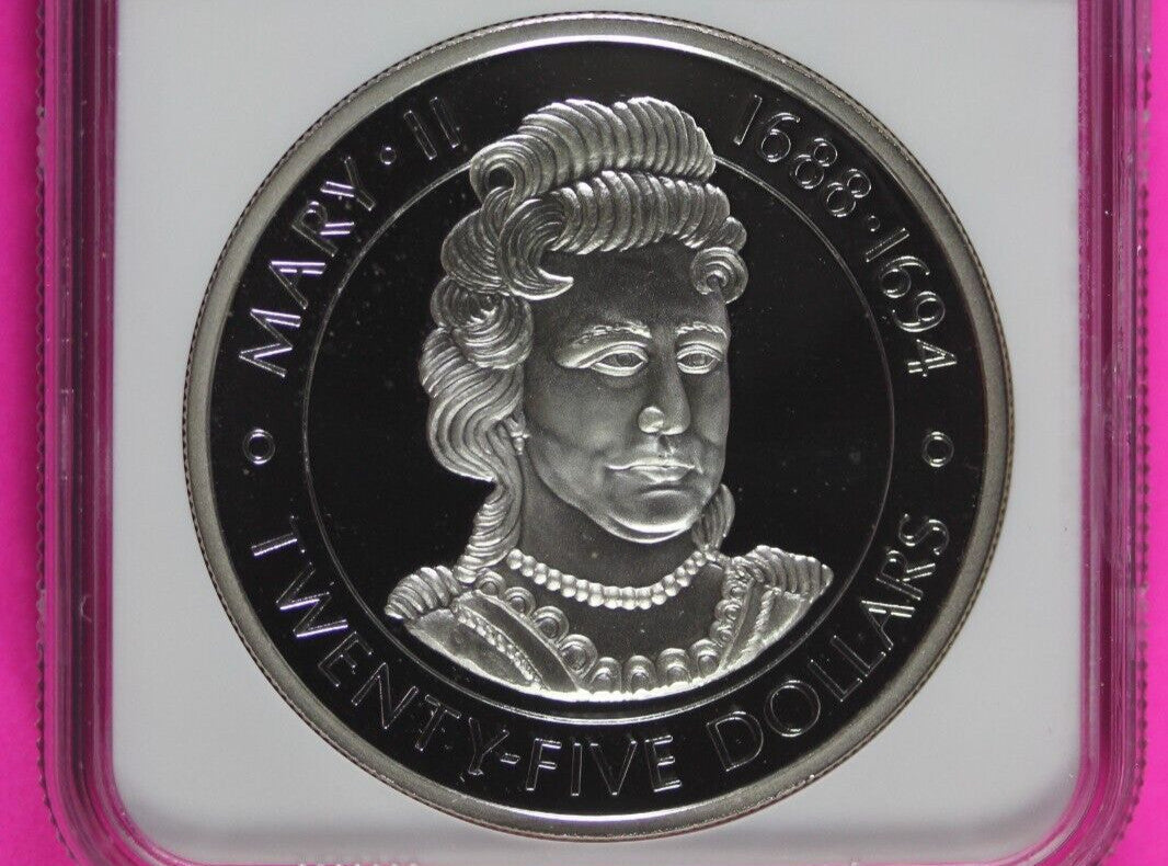 1977 PF 69 Cayman Islands Mary II $25 Dollars Silver Coin NGC Graded Slab 523