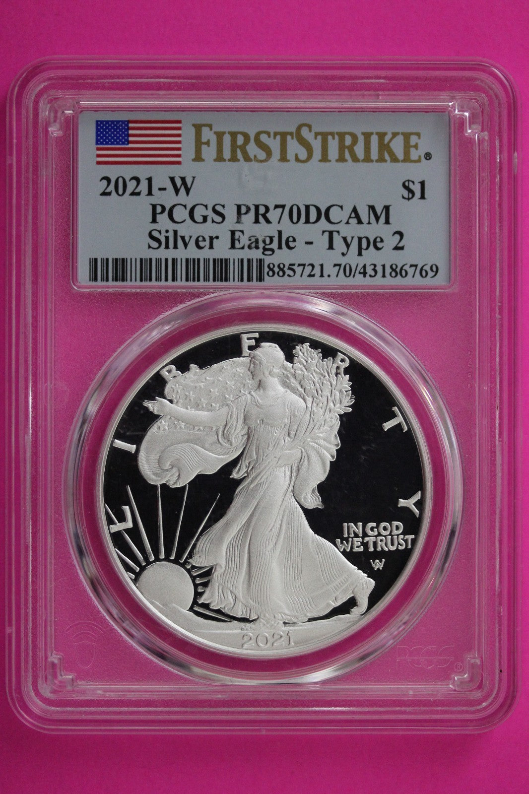 2021 W Type 2 PR 70 Silver American Eagle PCGS Certified Graded Authentic 362