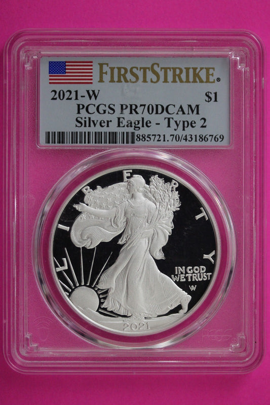 2021 W Type 2 PR 70 Silver American Eagle PCGS Certified Graded Authentic 362
