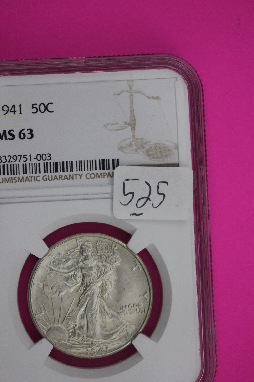 1941 P MS 63 Walking Liberty Half Dollar NGC Graded Certified Authentic 525