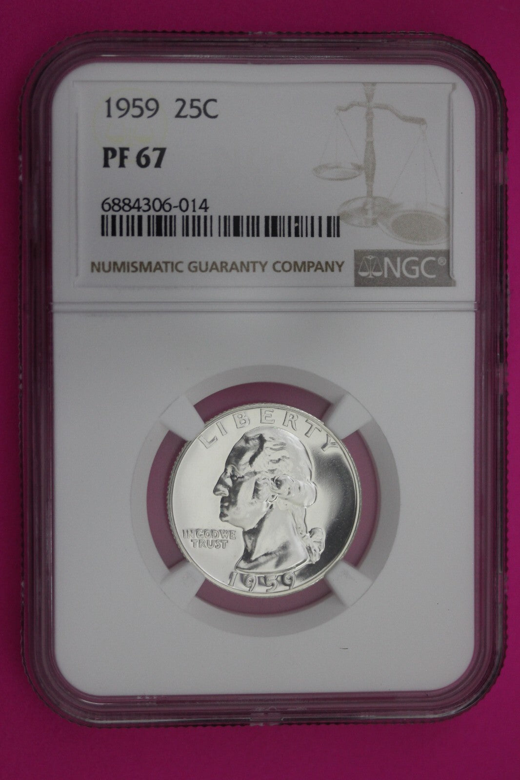 1959 PF 67 Proof Washington Silver Quarter NGC Certified Graded Authentic 263