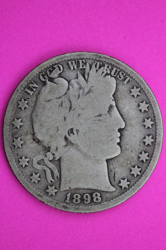 1898 P Mint Error in GOD Barber Liberty Half Dollar Silver Coin Genuine 0410N