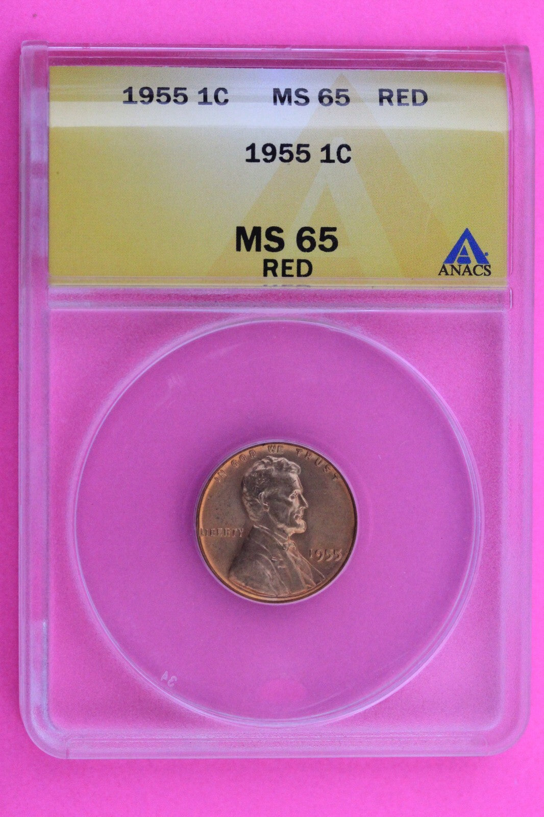 1955 P MS 65 RD Lincoln Wheat Cent Penny ANACS Graded Certified Authentic 98