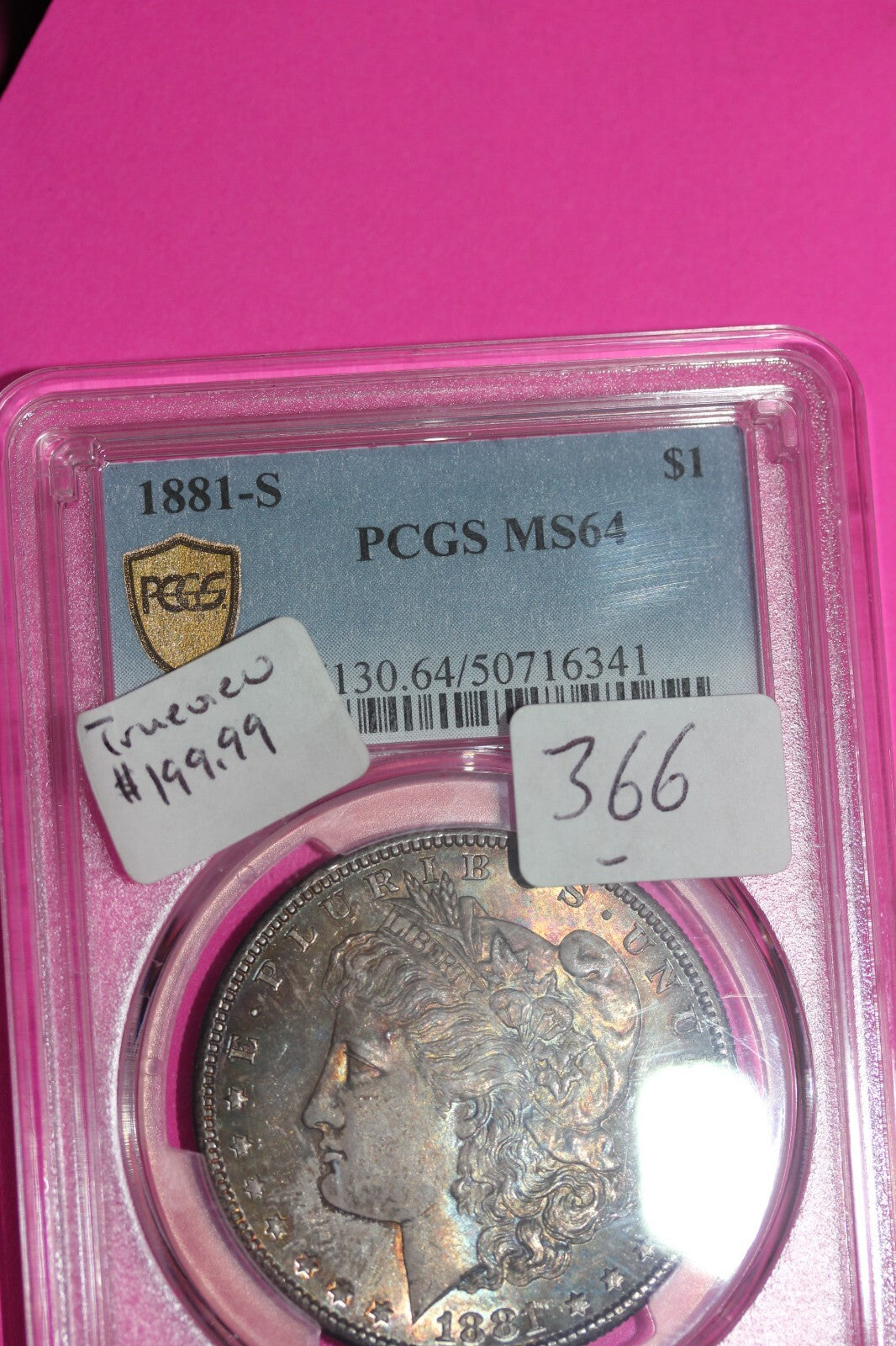 Toned 1881 S MS 64 Liberty Morgan Silver Dollar PCGS Graded Authentic 366