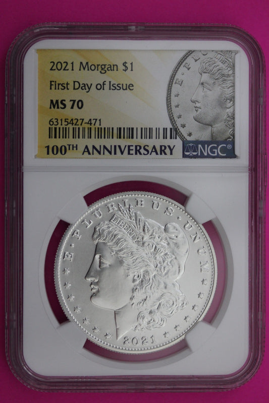 RARE 2021 MS 70 Morgan Silver Dollar 1rst Day Issue NGC Authentic Graded 605