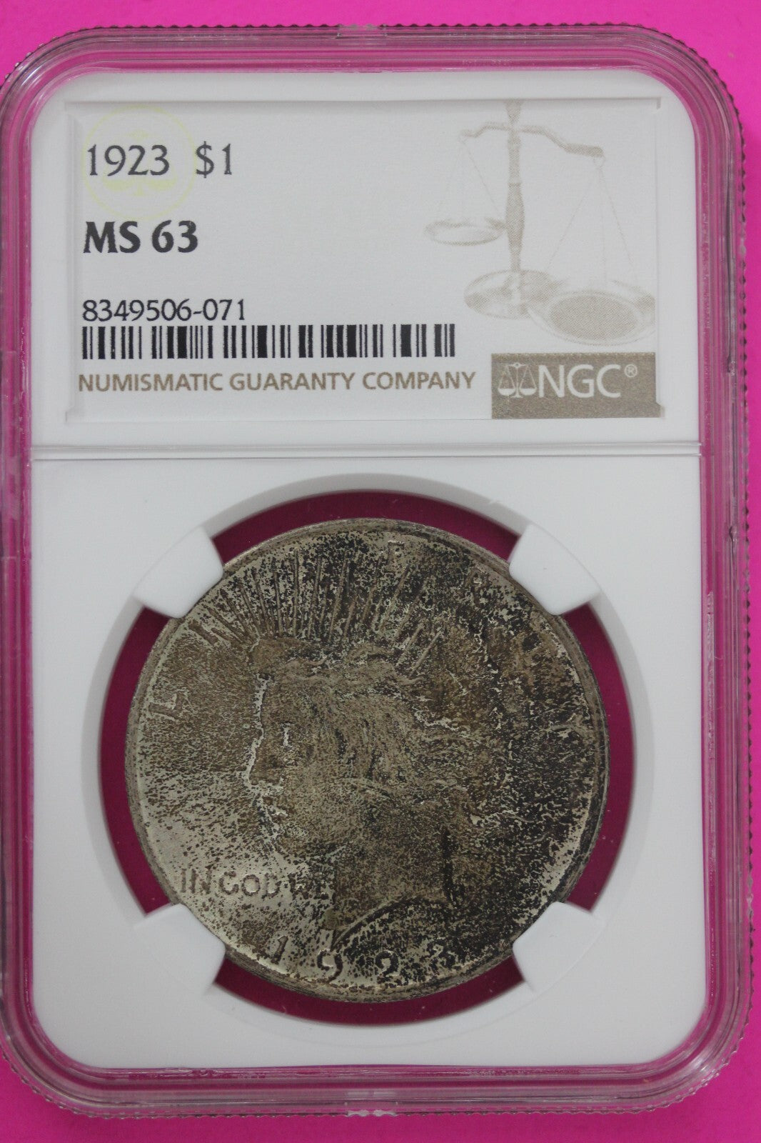 1923 P MS 63 Liberty Peace Silver Dollar NGC Certified Graded Authentic Coin 707