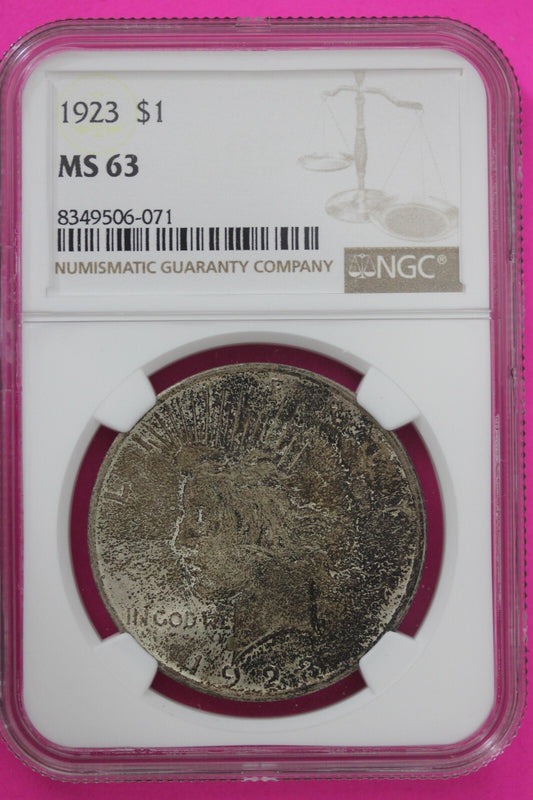 1923 P MS 63 Liberty Peace Silver Dollar NGC Certified Graded Authentic Coin 707