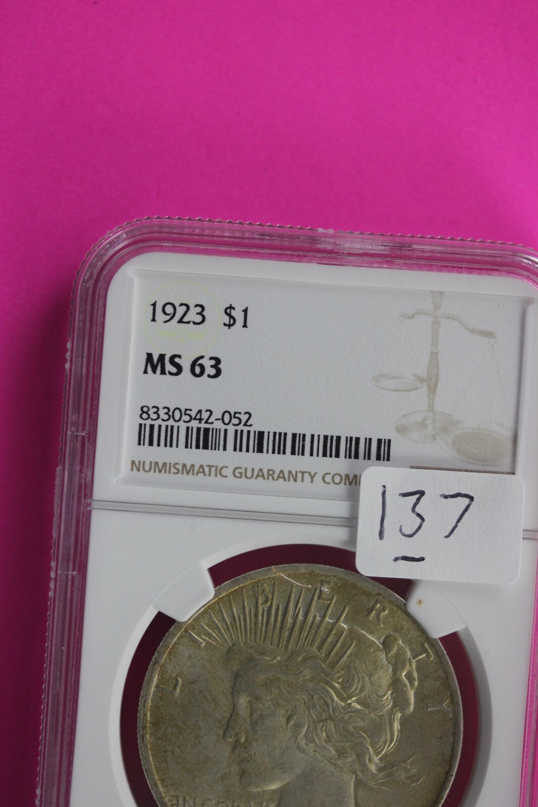 1923 P MS 63 Liberty Peace Silver Dollar NGC Certified Authentic Graded Slab 137