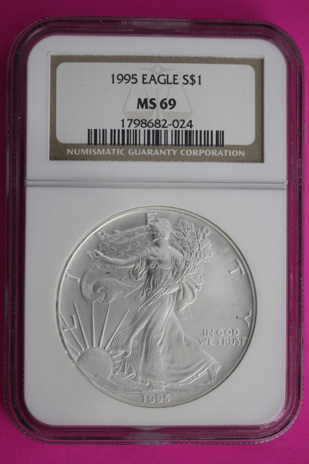 1995 MS 69 Silver Eagle 1 OZ .999 Silver NGC Certified Authentic Graded 677