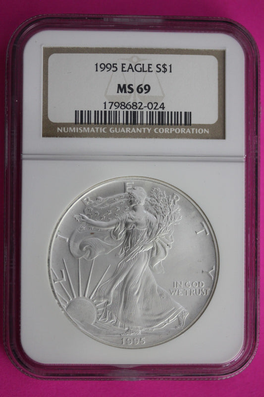 1995 MS 69 Silver Eagle 1 OZ .999 Silver NGC Certified Authentic Graded 677