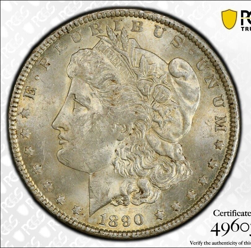 Toned 1890 P MS 62 Morgan Liberty Silver Dollar PCGS Certified Slab 43