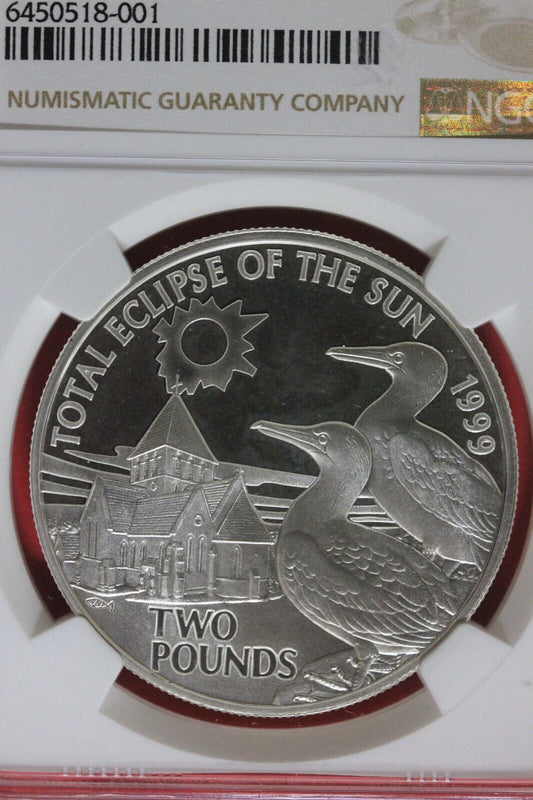 1999 PF 68 Alderney UK Total Eclipse Of The Sun 2 Pounds Silver Coin NGC OCE 339