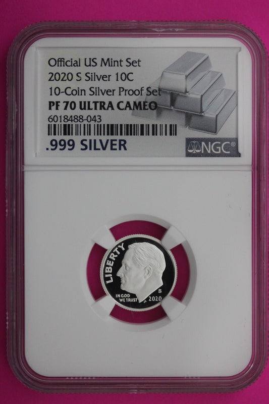 2020 S PF 70 Roosevelt Silver Dime NGC Graded From Official 10 Coin Mint Set 380