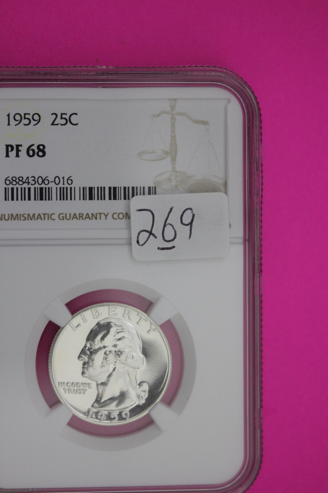 1959 PF 68 Proof Washington Silver Quarter NGC Certified Graded Authentic 269