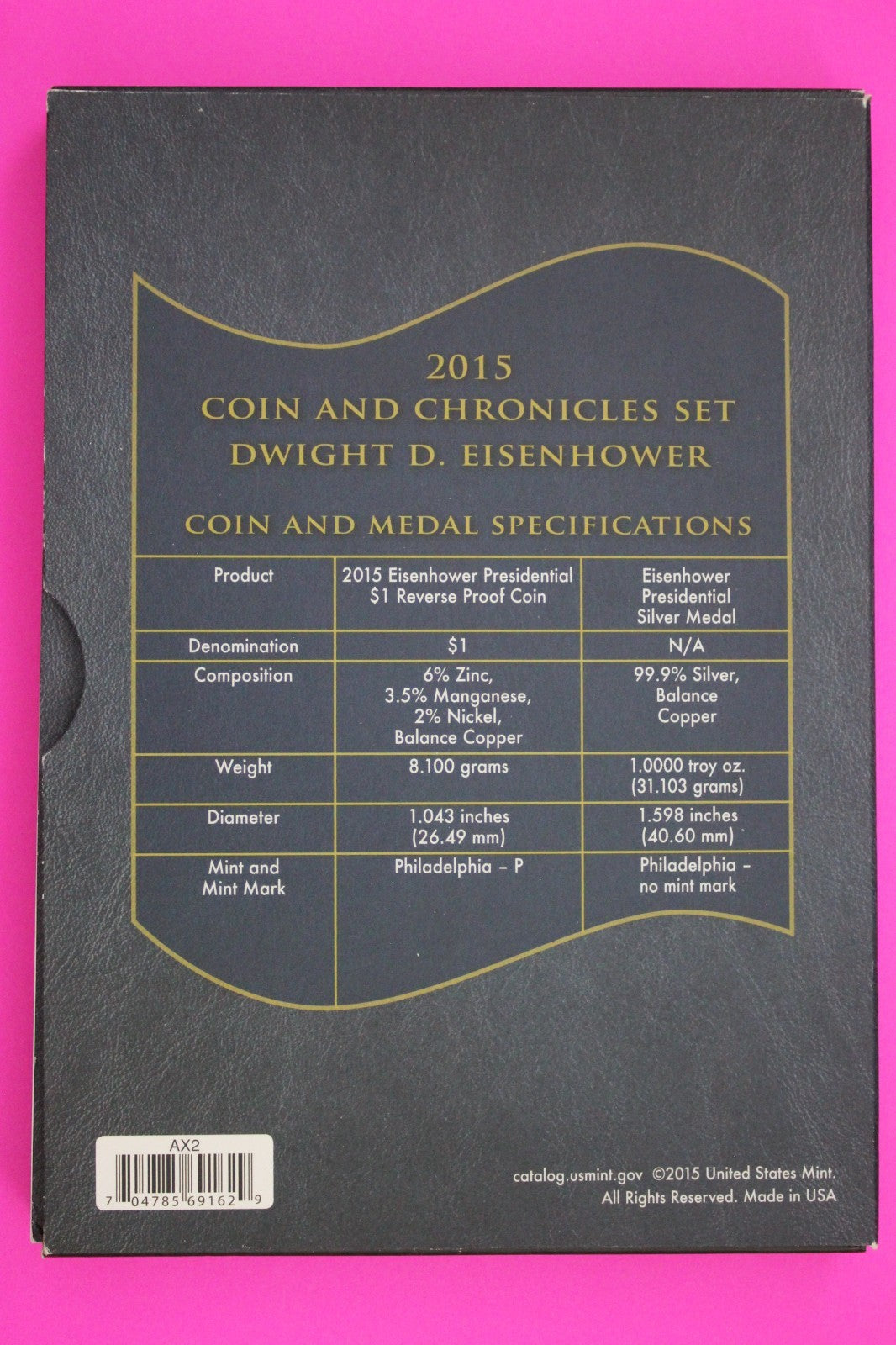 Gem 2015 Dwight Eisenhower Coins & Chronicles Set 1 OZ Silver Box & COA 7043
