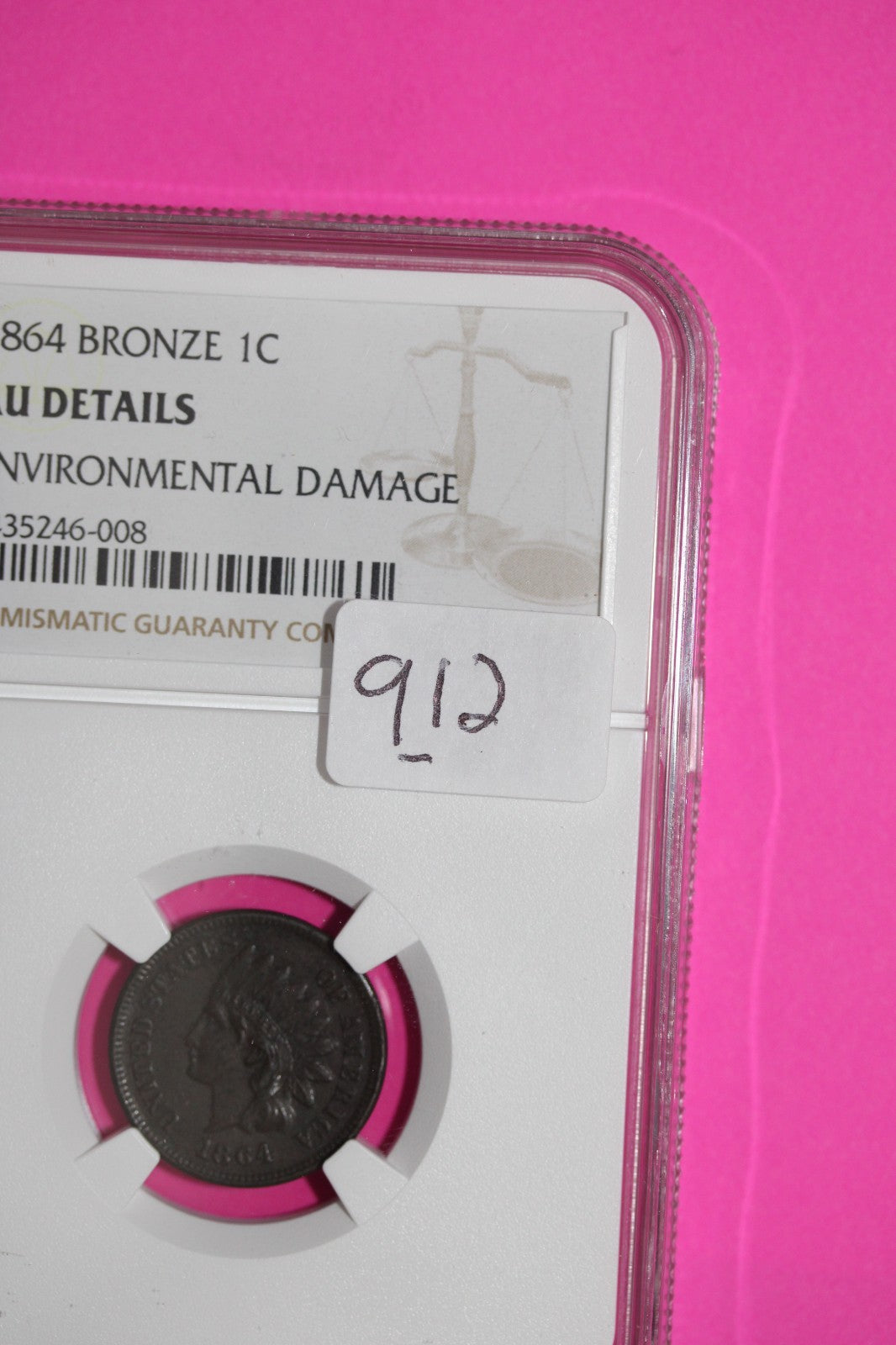 1864 Bronze  Indian Head Cent Penny AU Details NGC Environmental Damage 912