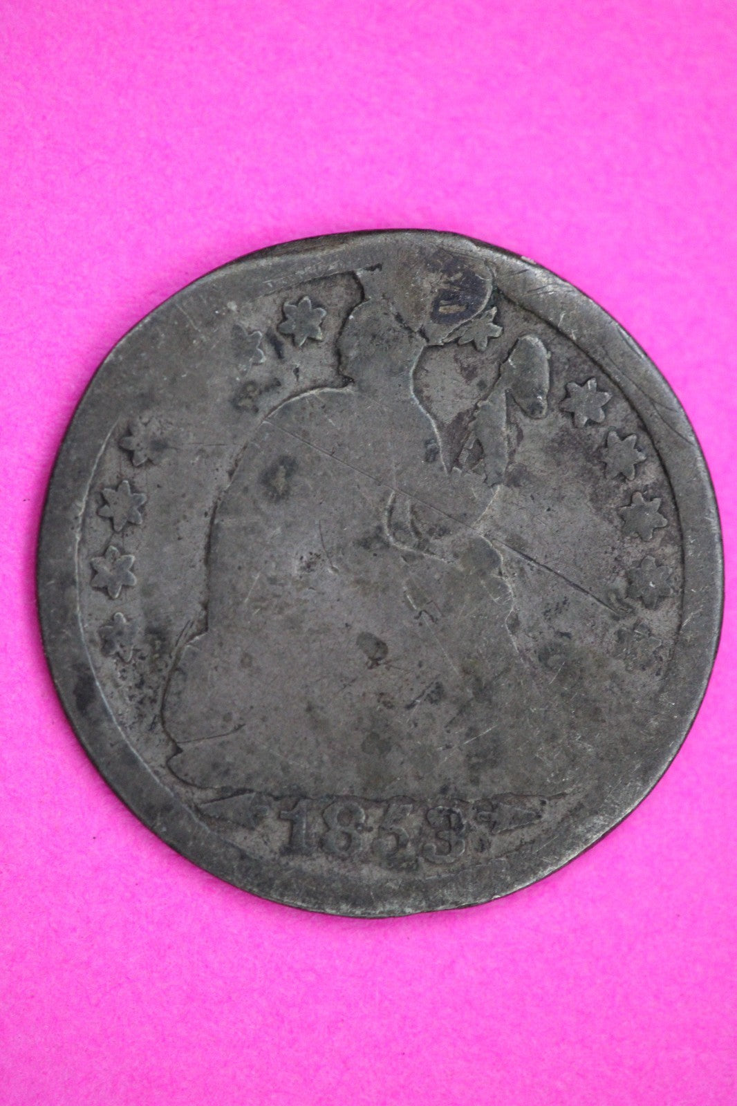 1853 ? Seated Half Dime Silver Exact Coin Shown Filler Damaged Bent 2730
