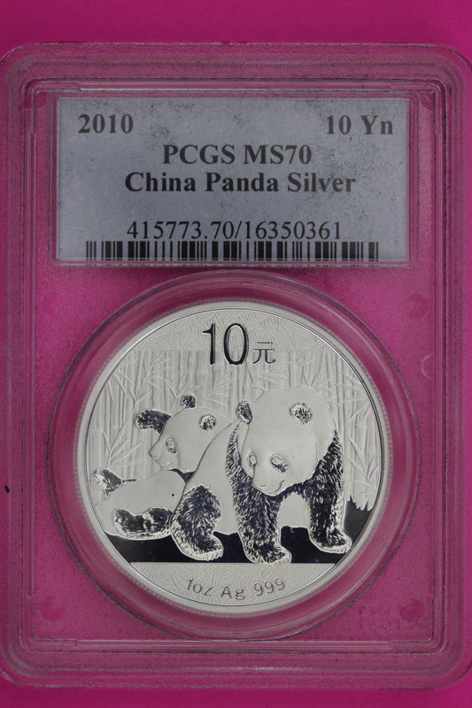 2010 MS 70 China Panda 1 OZ Silver Coin PCGS Certified Graded Authentic Slab 914