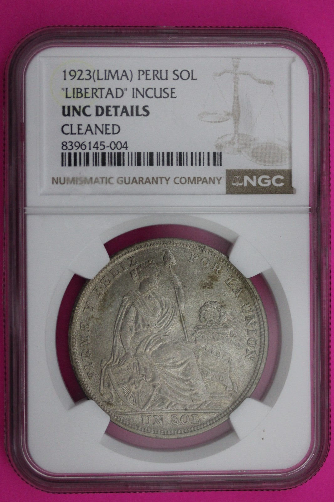 1923 Lima Peru Libertad Incuse 1 Sol Silver Unc Details Cleaned NGC Graded 561