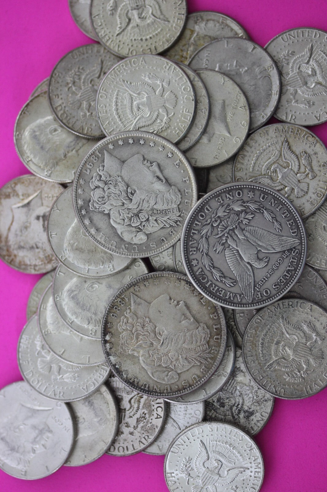 United States 90% Silver Coins $7.00 Face Value With One Morgan Dollar Junk