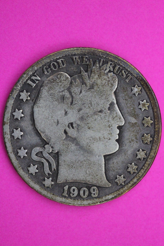 1909 Inverted S Barber Liberty Half Dollar Silver Coin Key Date Genuine 0414N