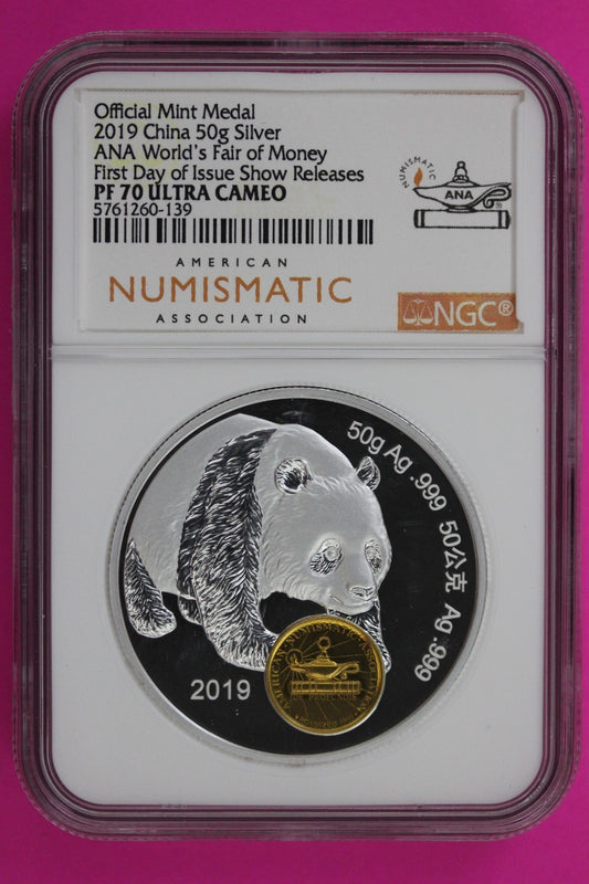 2019 PF 70 China Mint Medal 50 Grams Silver ANA World's Fair of Money NGC 6096