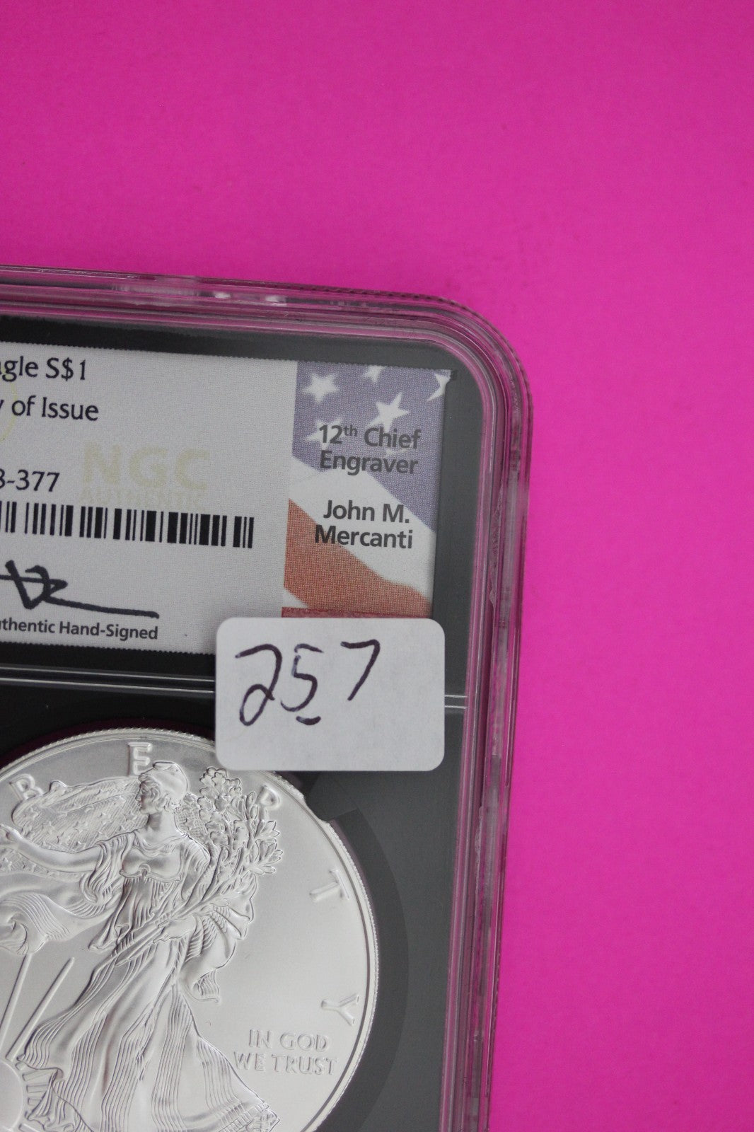 2018 MS 70 Silver Eagle Mercanti Signature 1rst Day 1 OZ .999 NGC Certified 257