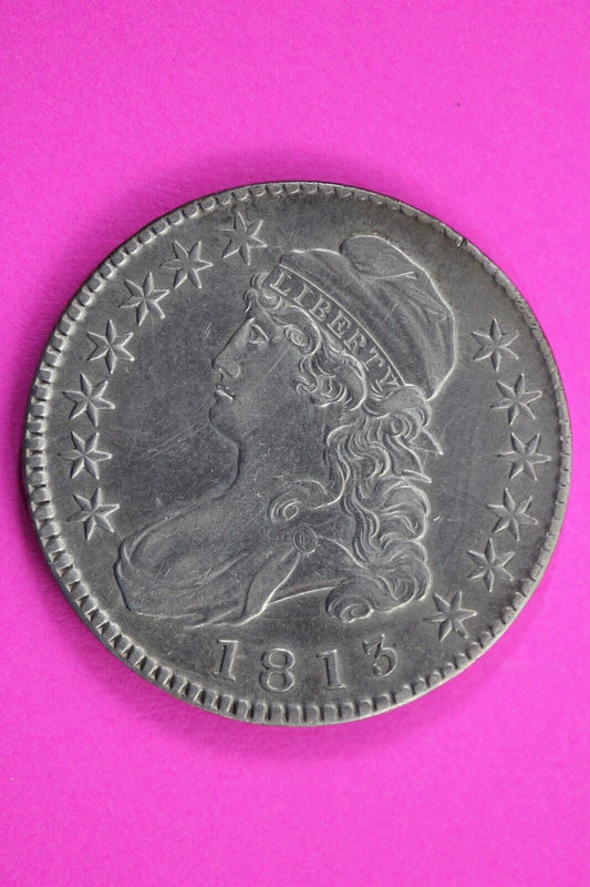Hi Grade 1813 Capped Bust Half Dollar Heavy Clashing O-102 R4 Very Rare Coin 38