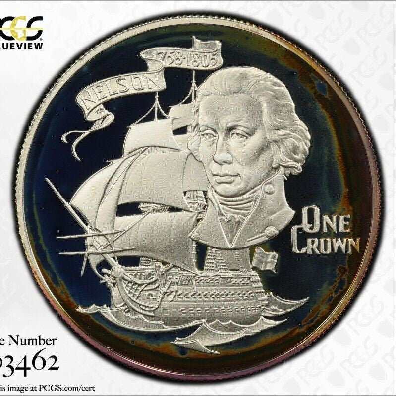 Toned 1981 PR 68 DCAM Crown Gibraltar Admiral Nelson Battle Trafalgar PCGS 594