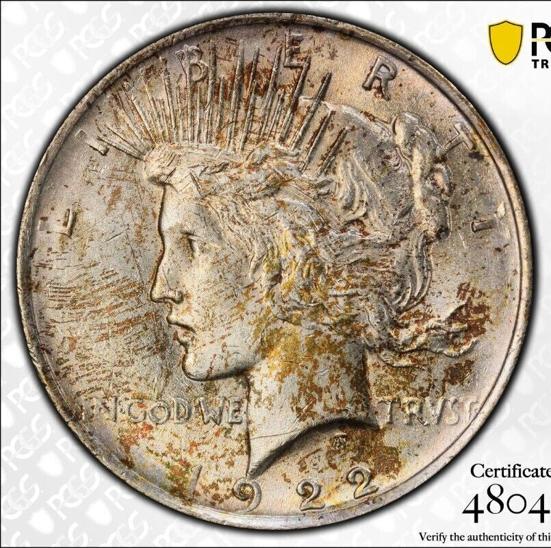 Golden Toned 1922 P MS 62 Peace Silver Dollar PCGS Graded Trueview Slab 1421